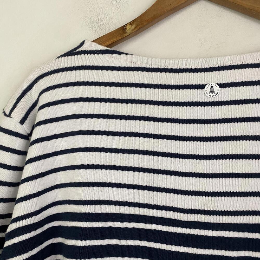 BARBOUR navy white stripe long sleeve cotton shirt sz 12 - Picture 6 of 8